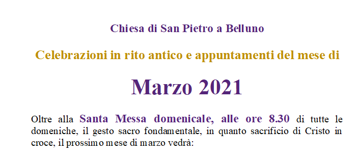 Appuntamenti del mese di Marzo 2021